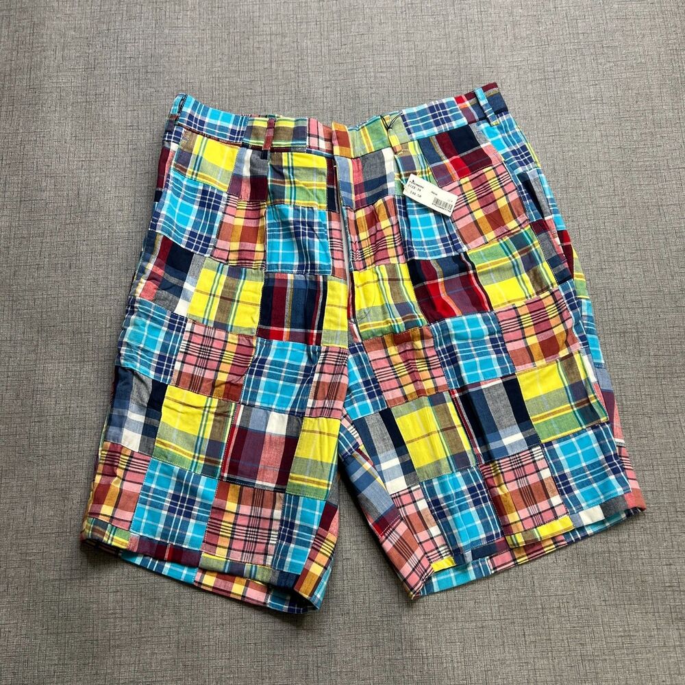 English Sports Shop Bermuda Shorts Men's 34 Multi Plaid High Rise Slash Pocket